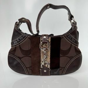 Coach saddle bag - patchwork patent, suede, snake print, canvas, and leather